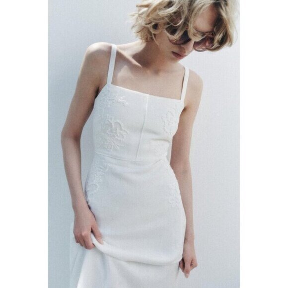 Zara COLLECTION LINEN Blend EMBROIDERED MIDI DRESS S - Picture 1 of 6
